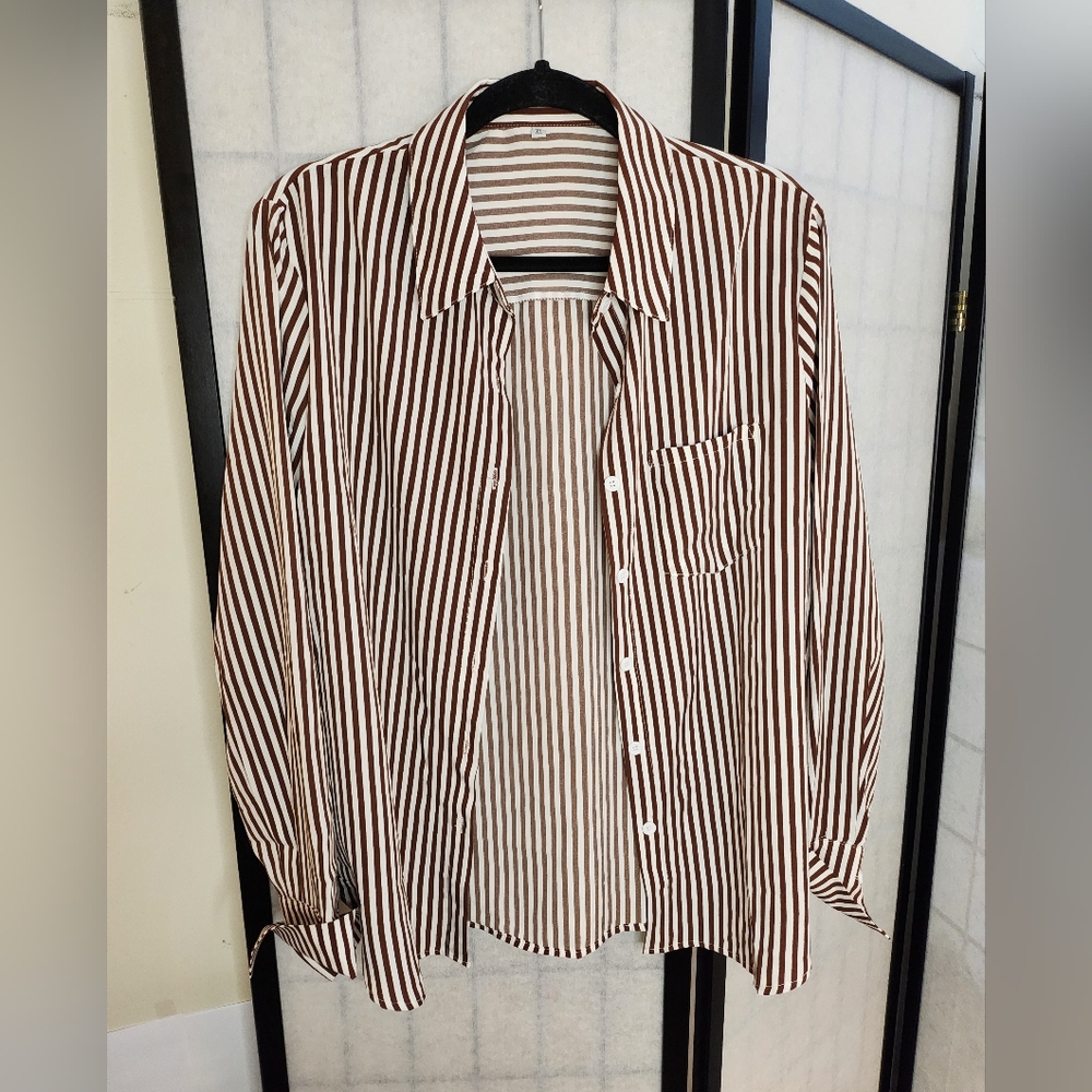 Classic stripe button down blouse